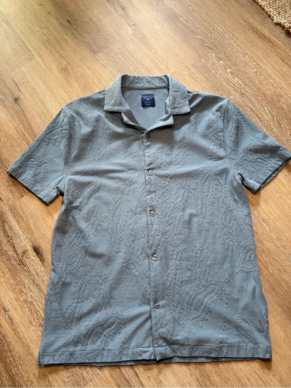 Steel & Jelly Men's Short-Sleeve Embossed Pale Blue Grey Button Down Size Large